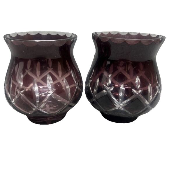 Lady Anne Amethyst GORHAM CRYSTAL Set of 2 Cut to Clear Votive Candle Holders - Picture 1 of 10